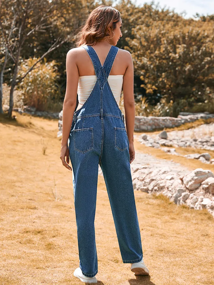 Women's Loose Fit Jean Denim Jumpsuit Stretch Overall Pants