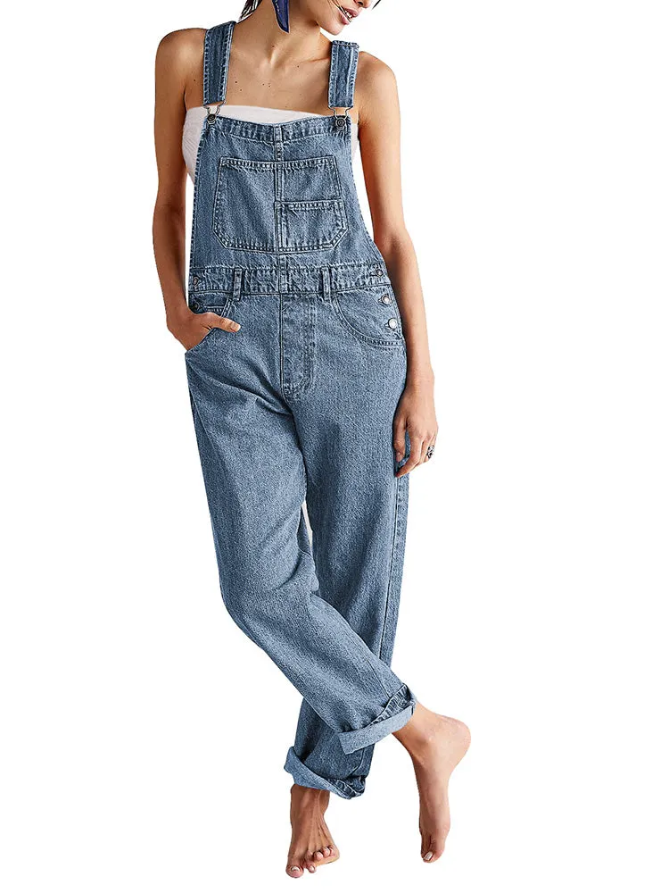 Women's Loose Fit Jean Denim Jumpsuit Stretch Overall Pants