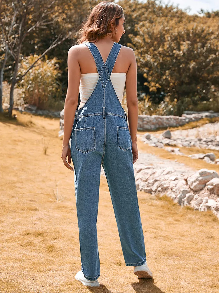 Women's Loose Fit Jean Denim Jumpsuit Stretch Overall Pants