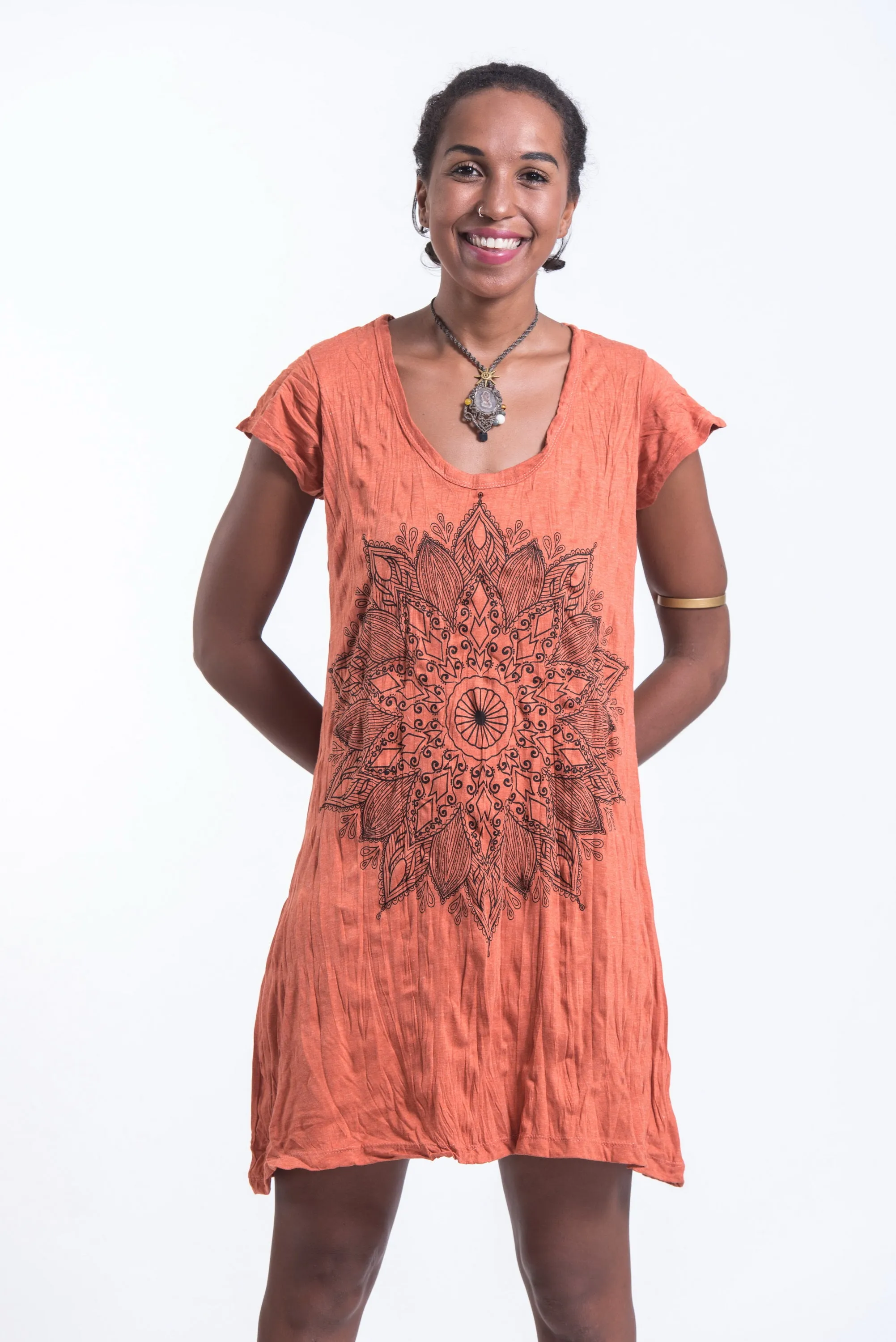 Womens Lotus Mandala Dress in Orange