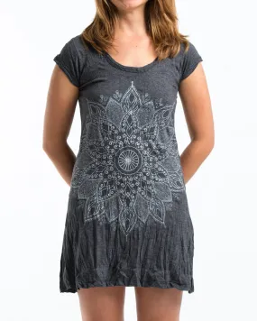 Womens Lotus Mandala Dress in Silver on Black