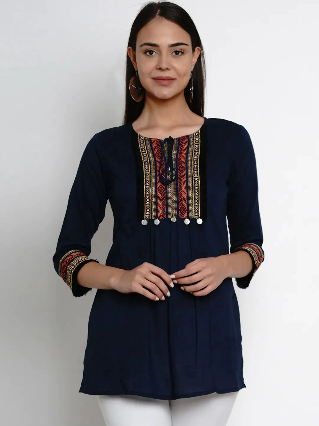 Women'S Navy Blue Solid Tunic