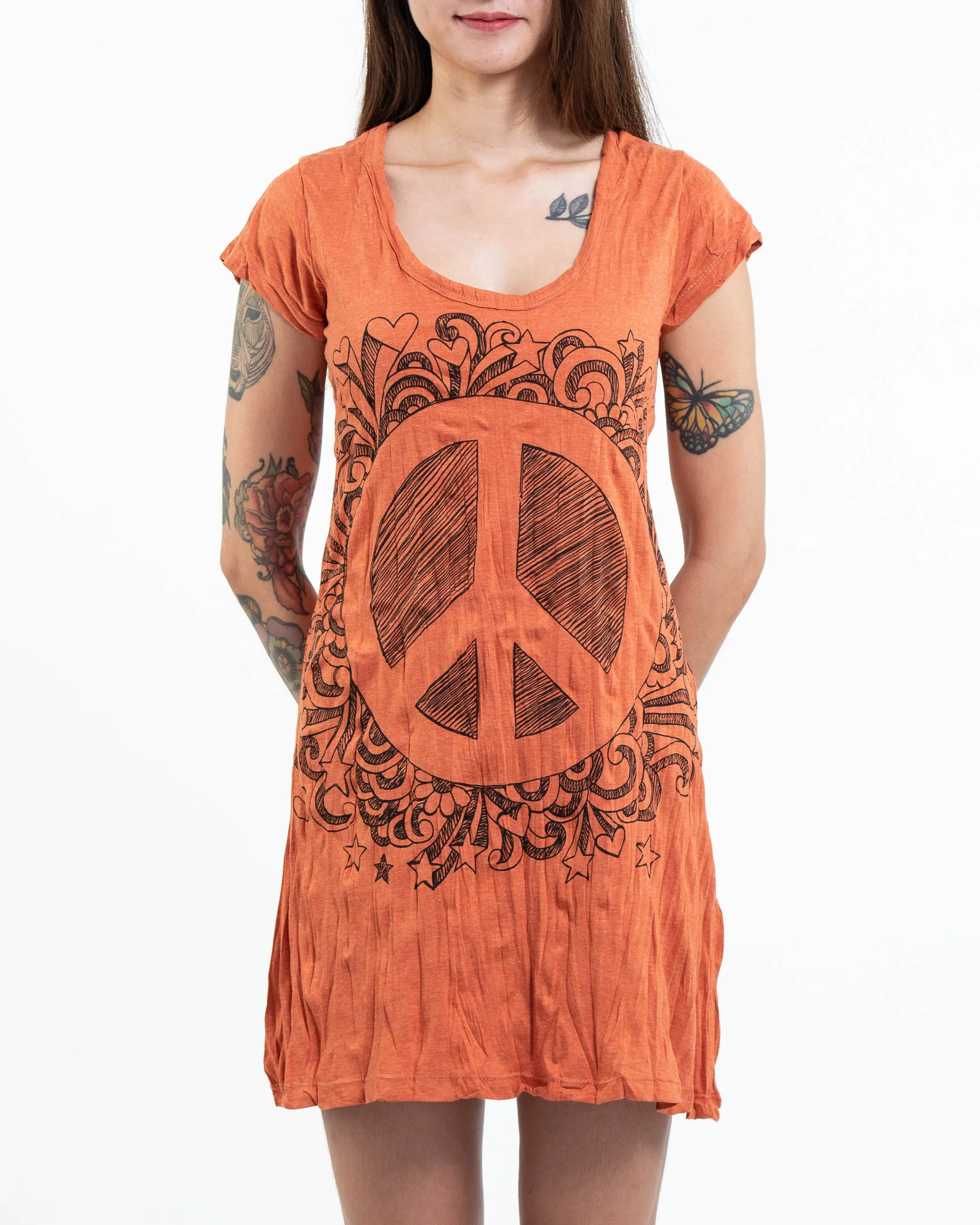 Womens Peace Sign Dress in Orange