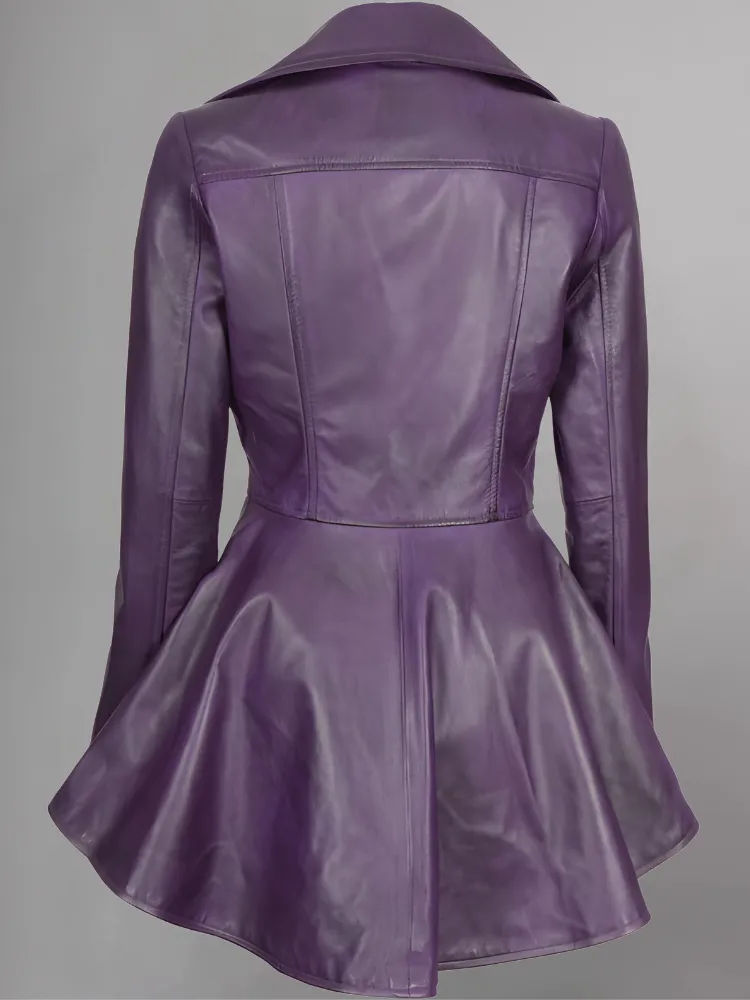 Womens Purple Leather Peplum Jacket