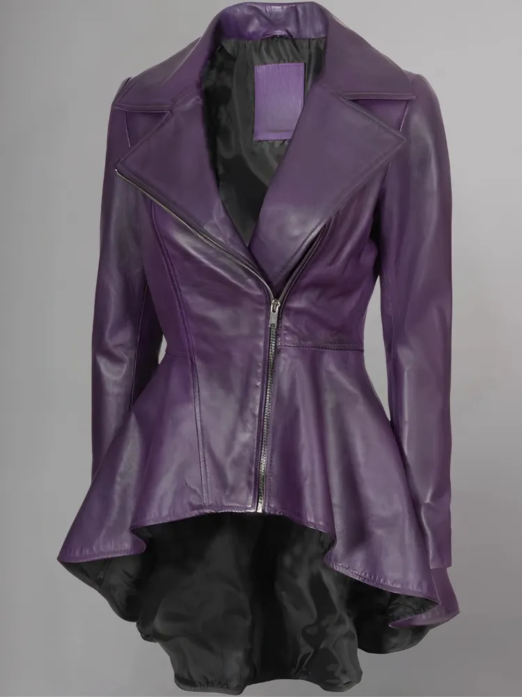 Womens Purple Leather Peplum Jacket