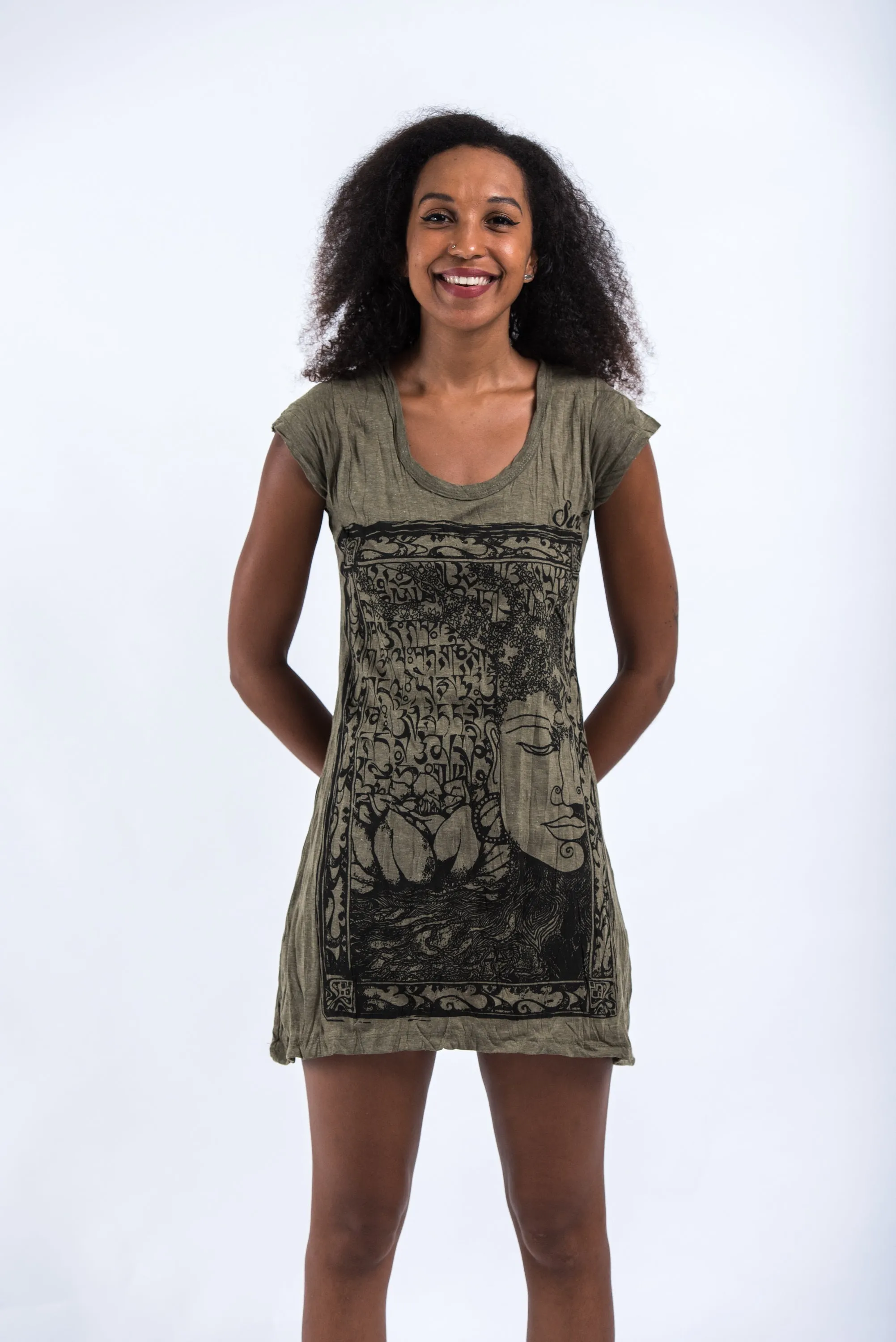 Womens Sanskrit Buddha Dress in Green