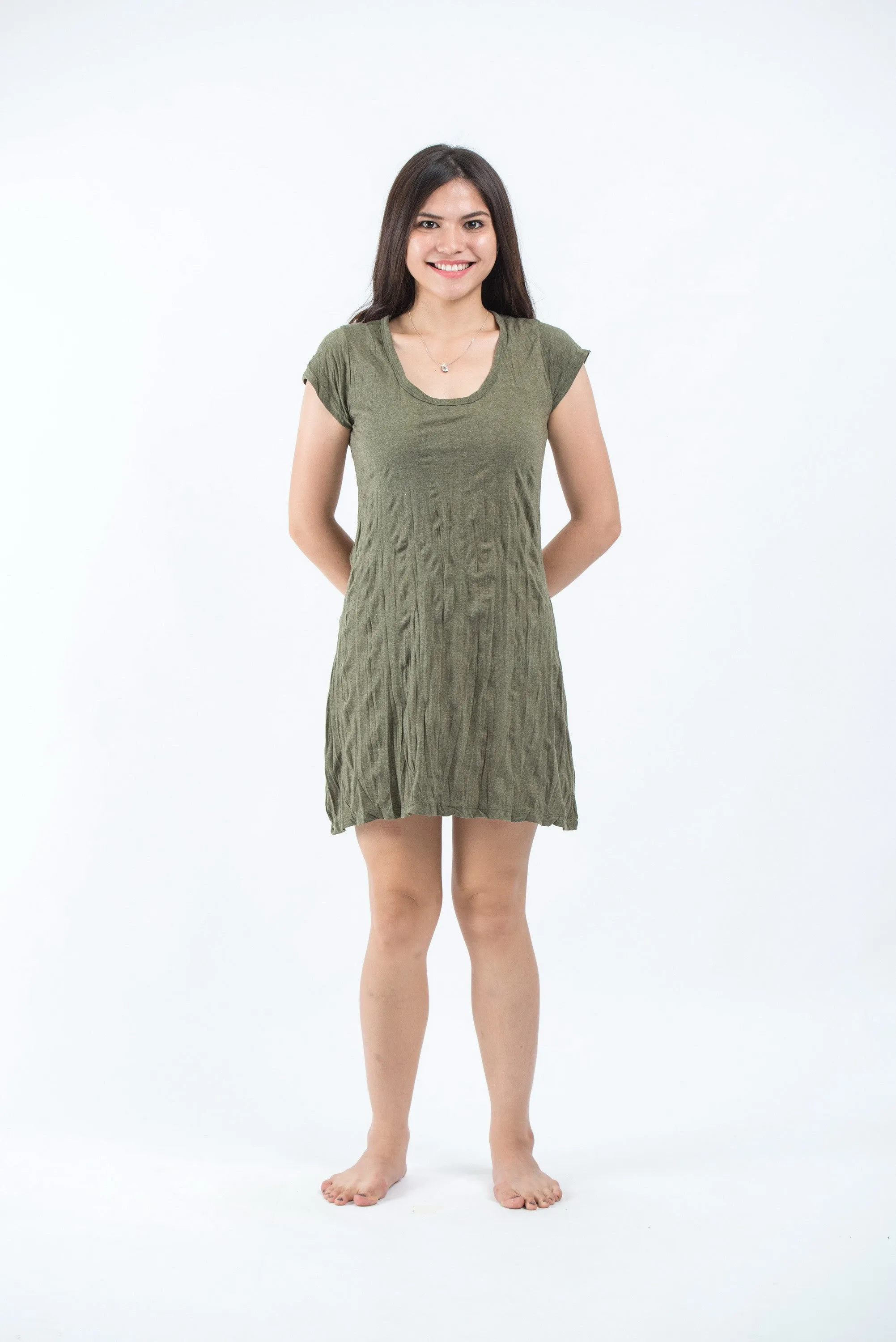 Womens Solid Color Dress in Green