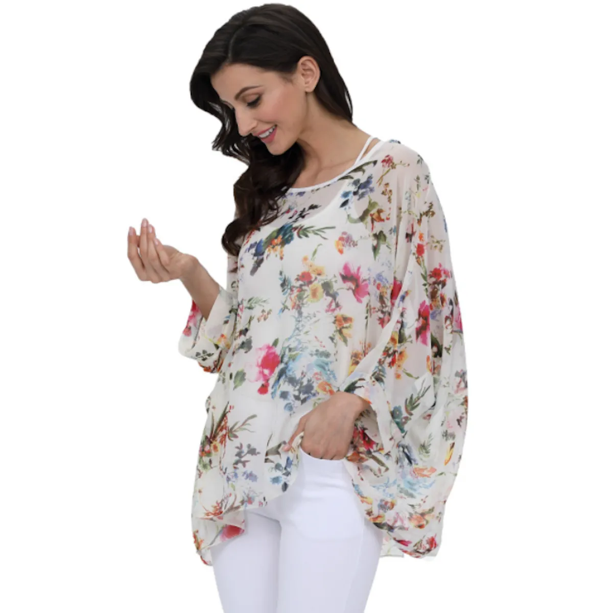 Womens Summer Floral Print Chiffon Tunic Top