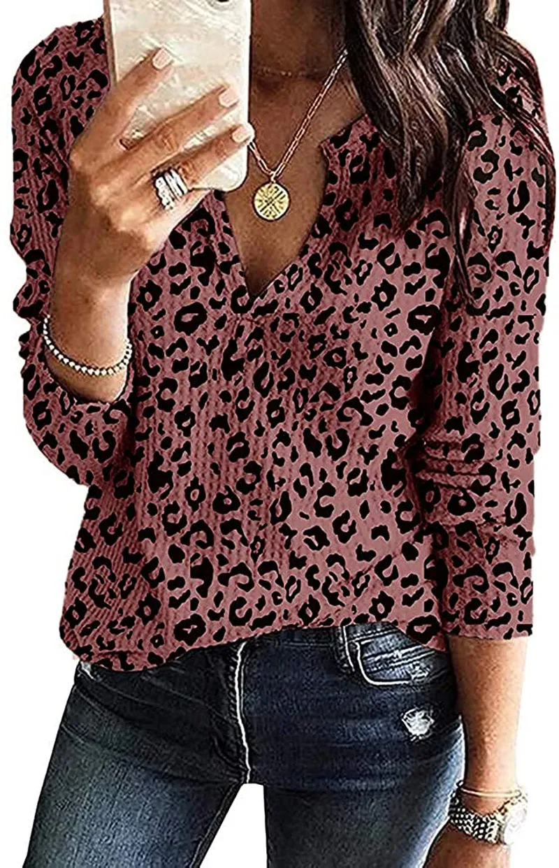 Women's V Neck Waffle Knit Henley Tops Casual Long Sleeve Pullover Sweater Blouses