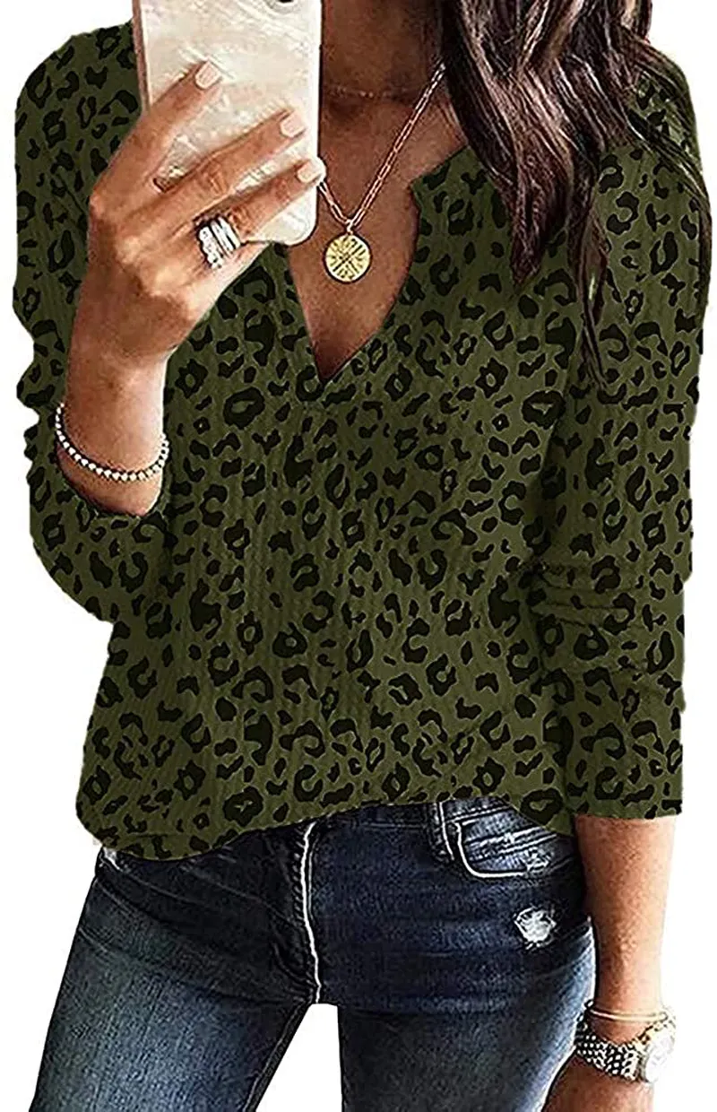 Women's V Neck Waffle Knit Henley Tops Casual Long Sleeve Pullover Sweater Blouses