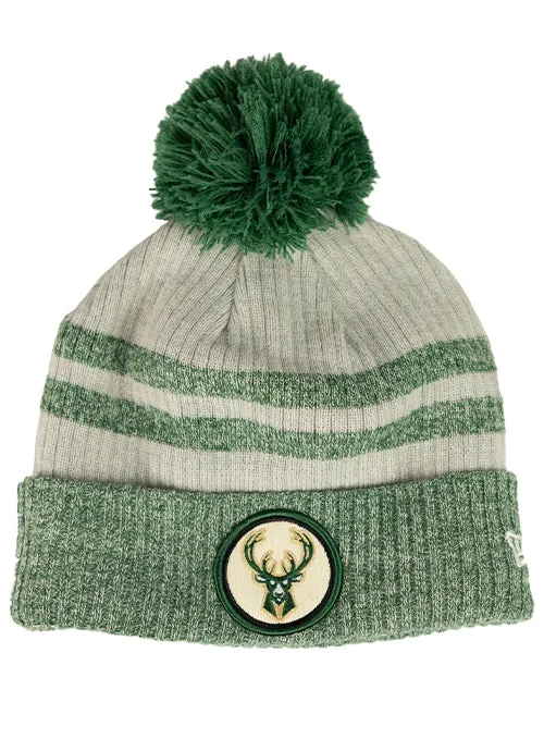 Youth New Era Cuff Pom Patch Icon Milwaukee Bucks Knit Hat