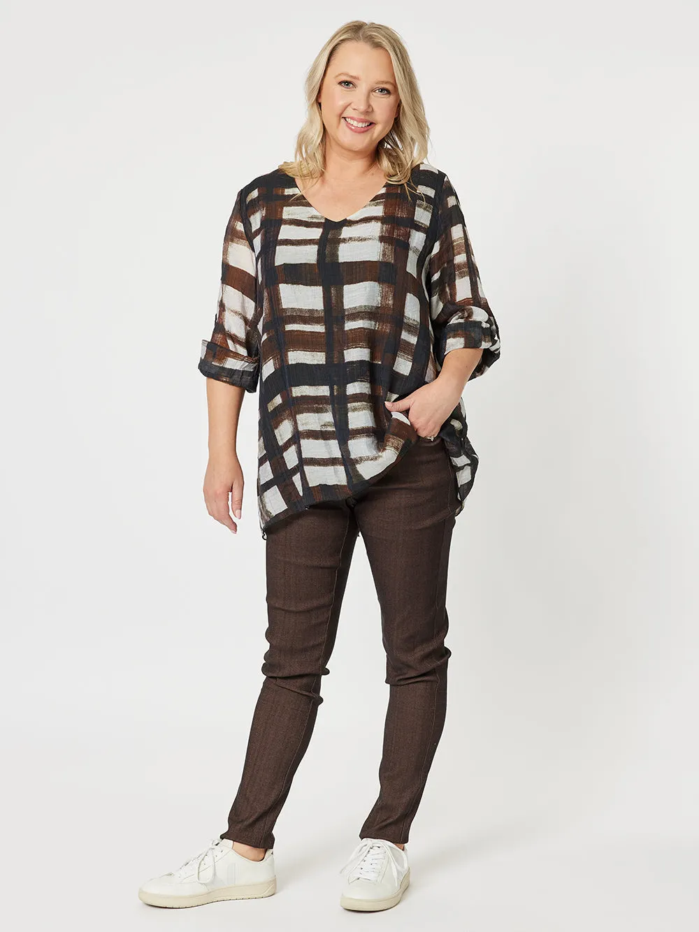 Zena Check Tunic - Chocolate