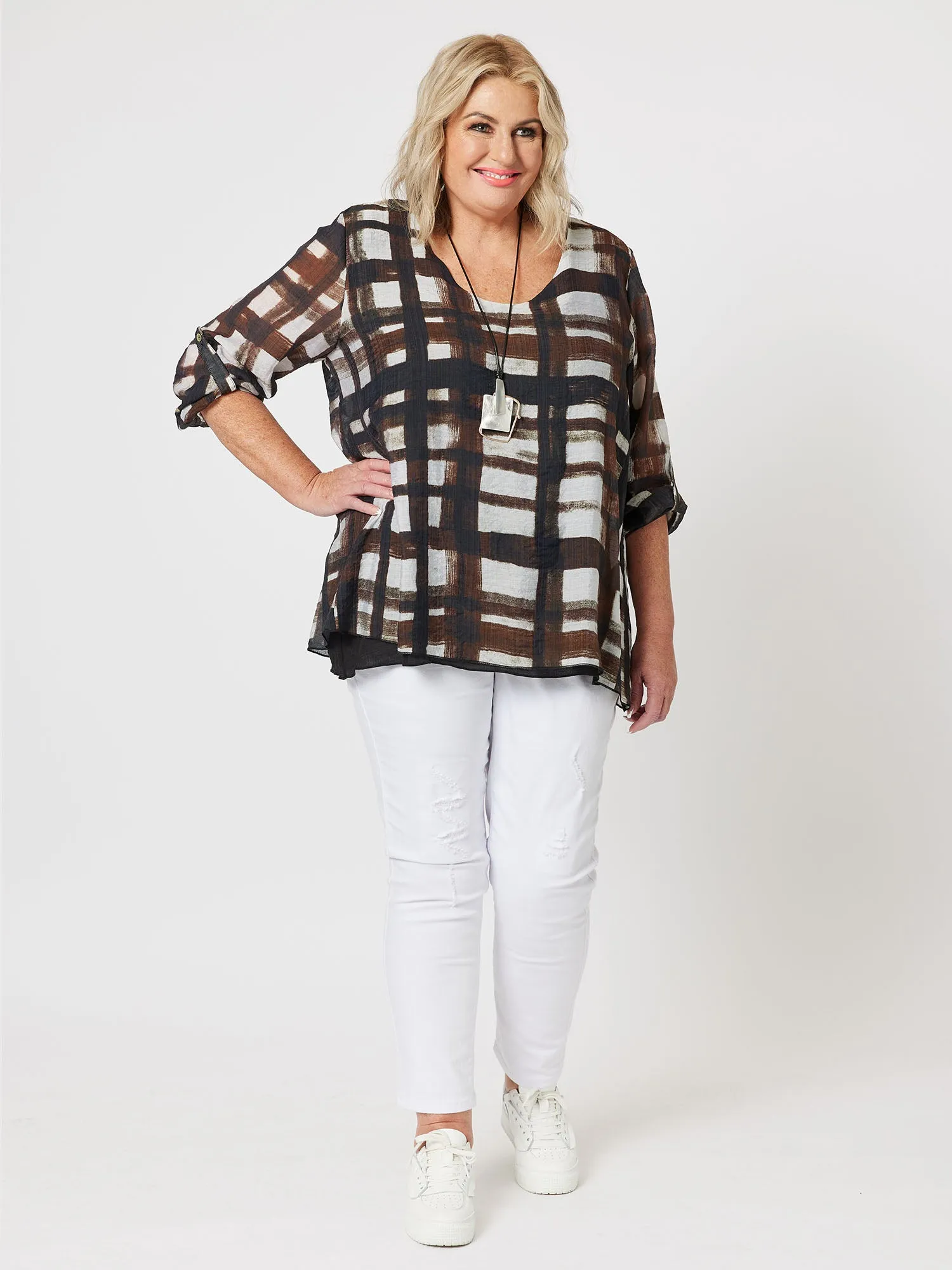 Zena Check Tunic - Chocolate